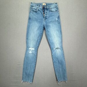 Mother The Stunner Ankle Fray Jeans Dreamer Light Wash Distressed Button Fly 25